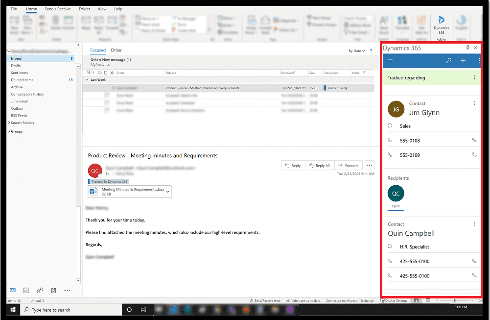 Dynamics 365 App for Outlook