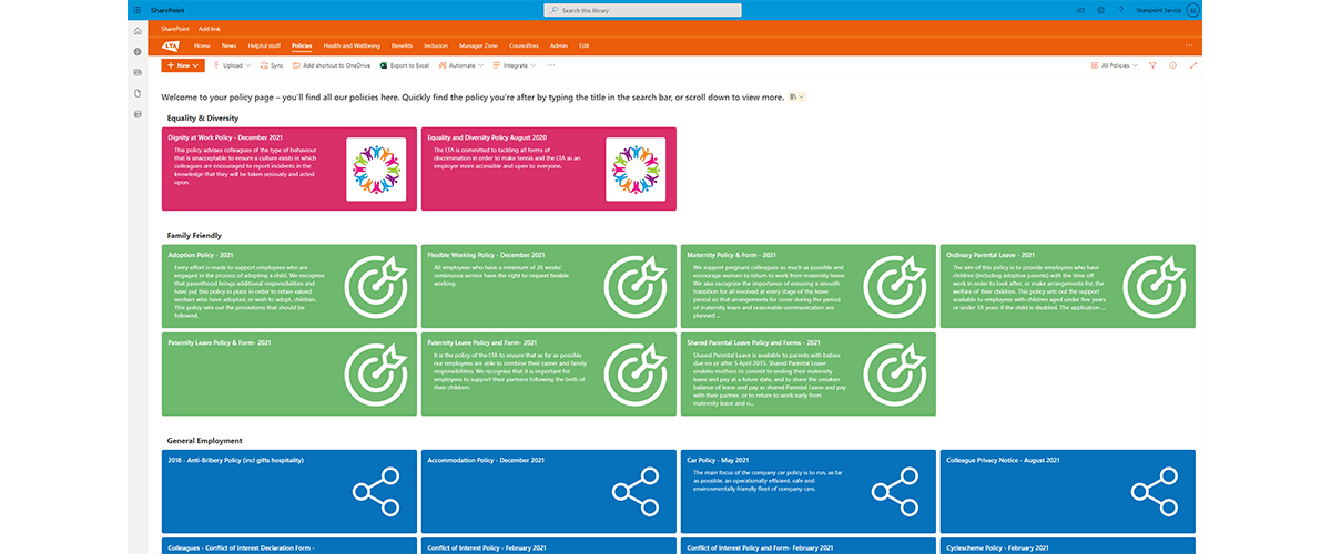 SharePoint policy page for LTA