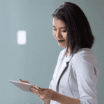 woman using business applications Microsoft is a market leader in business applications