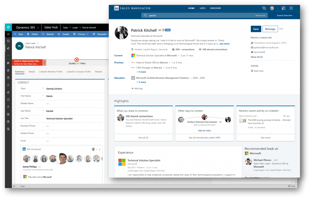 Dynamics 365 sales and linkedIn