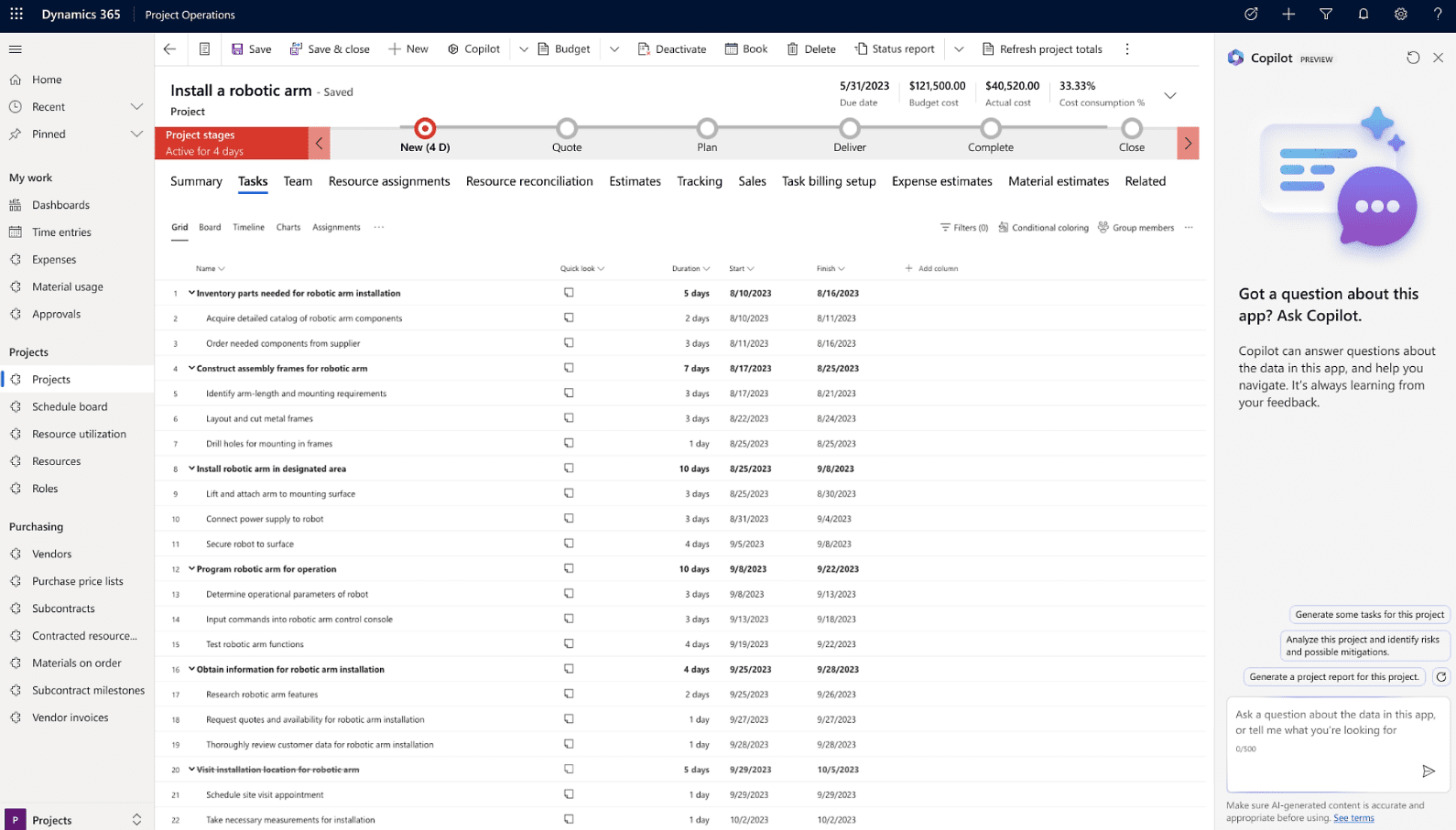 dynamics 365 project operations